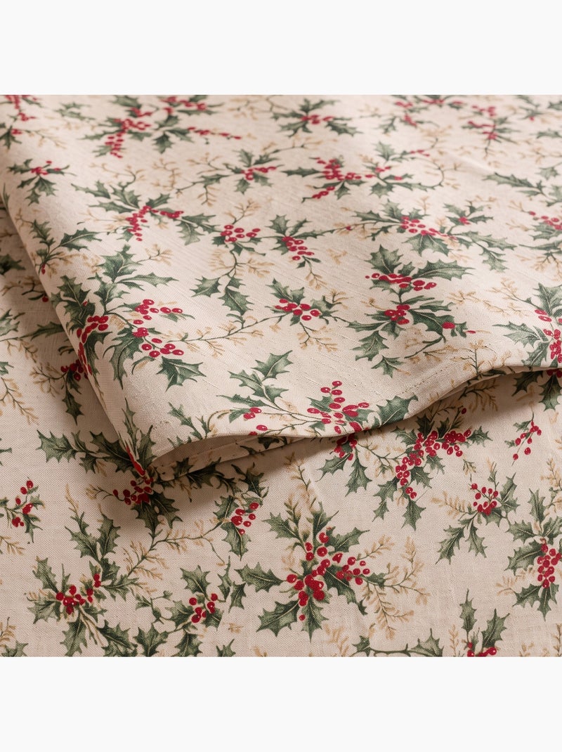 Nappe de noël toucher lin naturel avec imprimé houx - gamusi. Ocre - Kiabi