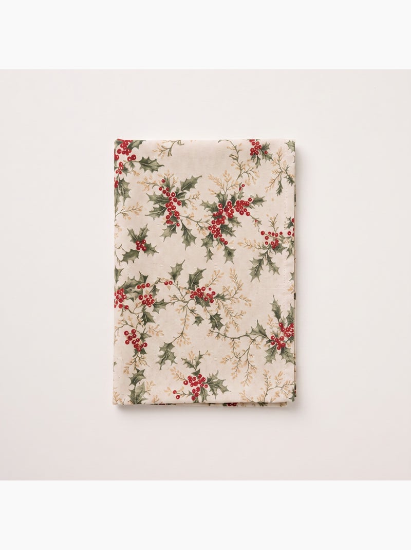 Nappe de noël toucher lin naturel avec imprimé houx - gamusi. Ocre - Kiabi