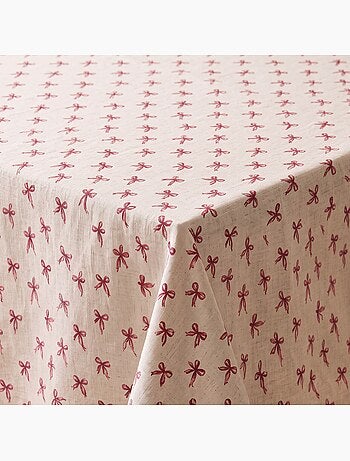 Nappe de noël toucher lin naturel avec imprimé nœuds - gamusi.