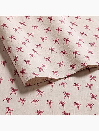 Nappe de noël toucher lin naturel avec imprimé nœuds - gamusi.