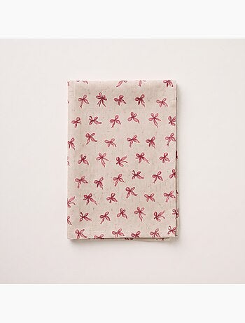 Nappe de noël toucher lin naturel avec imprimé nœuds - gamusi.