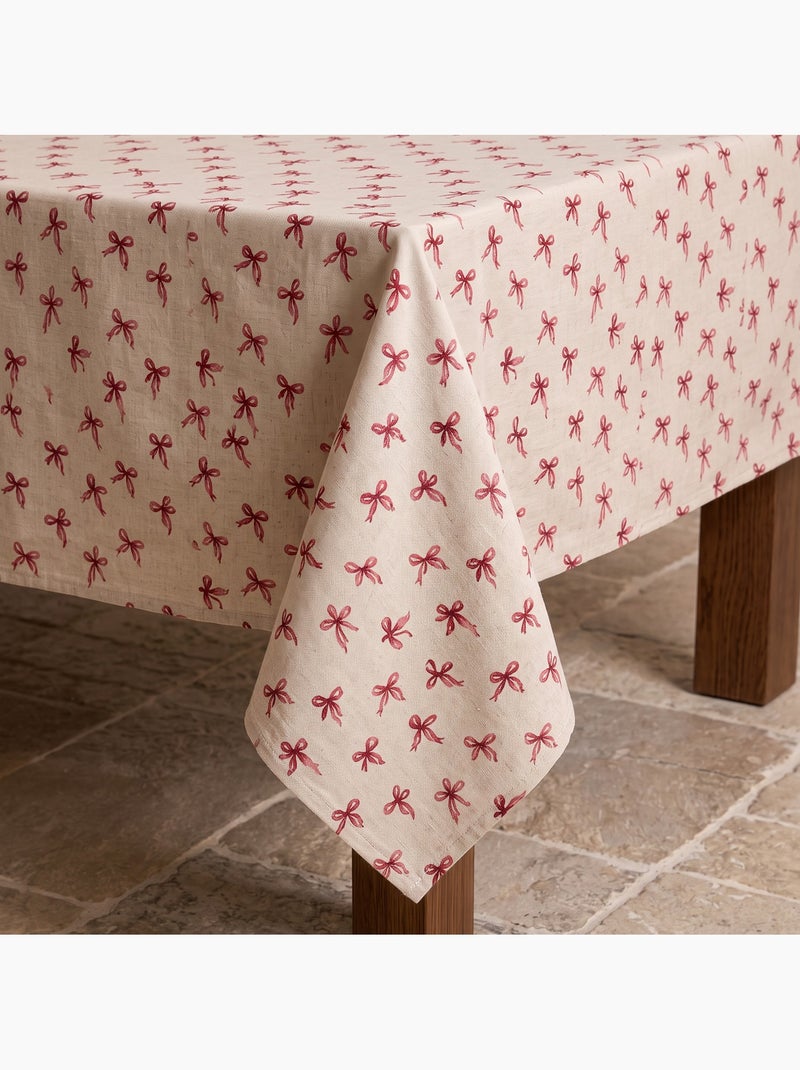 Nappe de noël toucher lin naturel avec imprimé nœuds - gamusi. Ocre - Kiabi