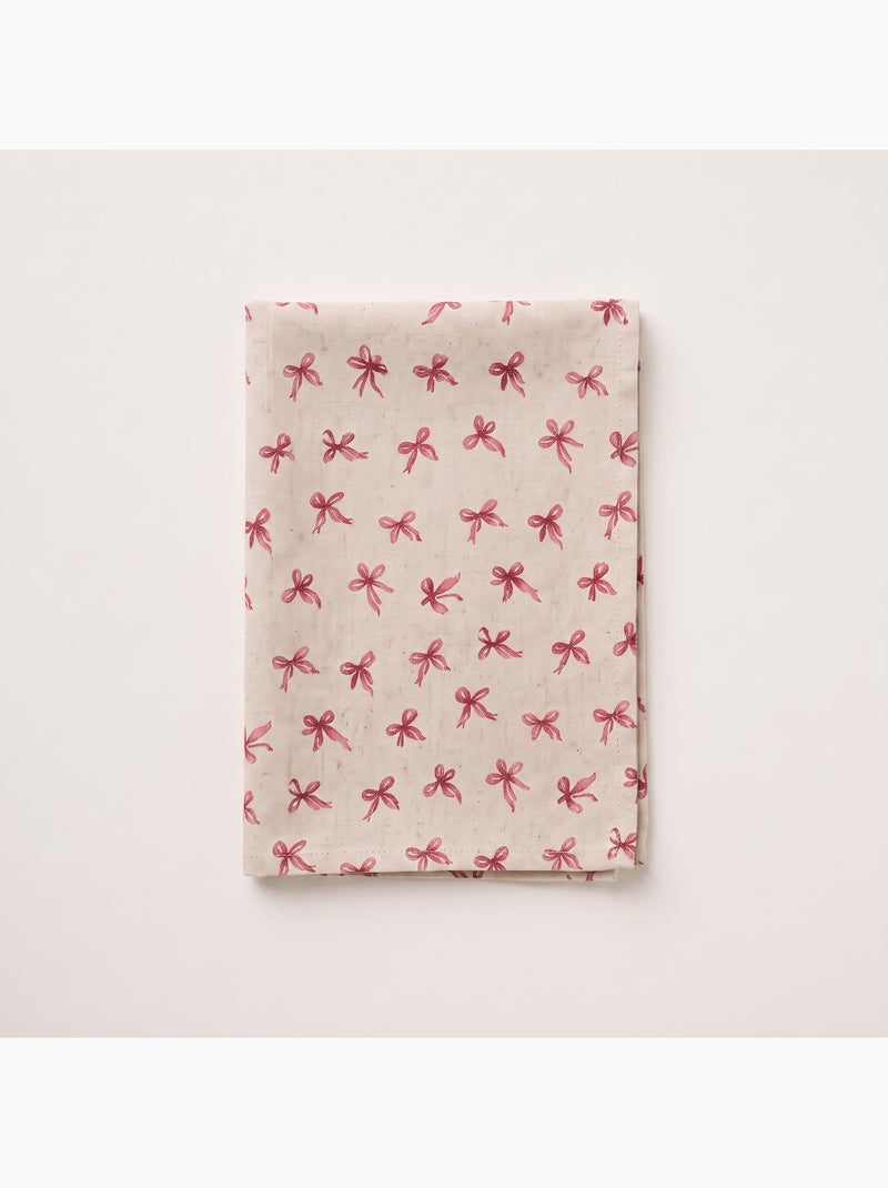 Nappe de noël toucher lin naturel avec imprimé nœuds - gamusi. Ocre - Kiabi