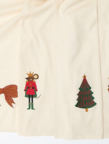 Nappe de table brodé Noël en coton et lin 150x150 cm