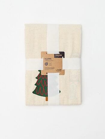 Nappe de table brodé Noël en coton et lin 150x200