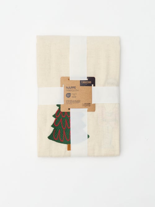 Nappe de table brodé Noël en coton et lin 150x200 - Kiabi