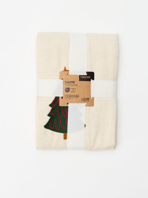 Nappe de table brodé Noël en coton et lin 150x270 cm - Kiabi