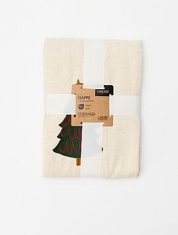 Nappe de table brodé Noël en coton et lin 150x300 cm