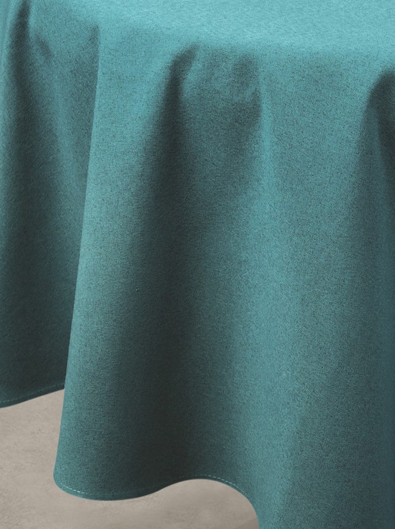 Nappe déperlante anti-taches  - Effet lin pour table ronde Bleu canard - Kiabi