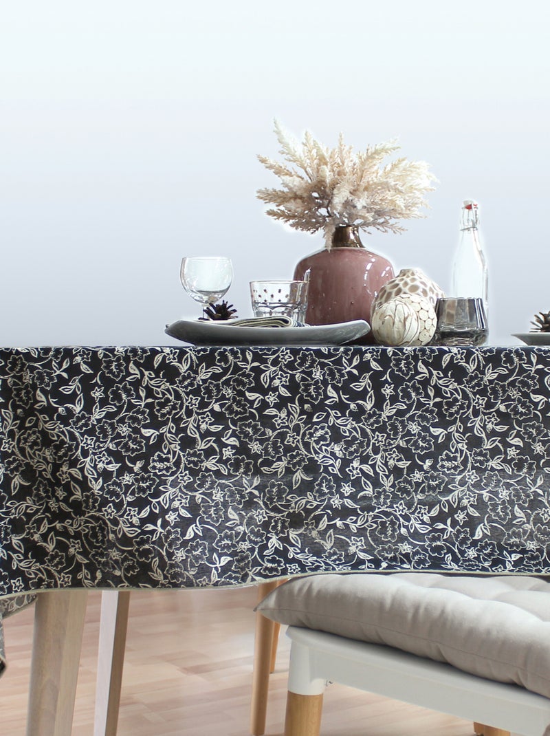 Nappe déperlante en voile de coton imprimée fleurs Noir - Kiabi