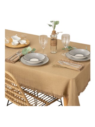 Nappe en coton a franges 150 x 250 cm beige - Chic et élégante