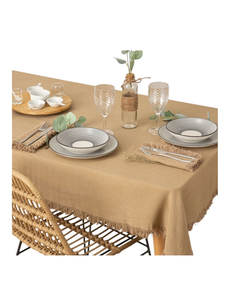 Nappe en coton a franges 150 x 250 cm beige - Chic et élégante Beige - Kiabi