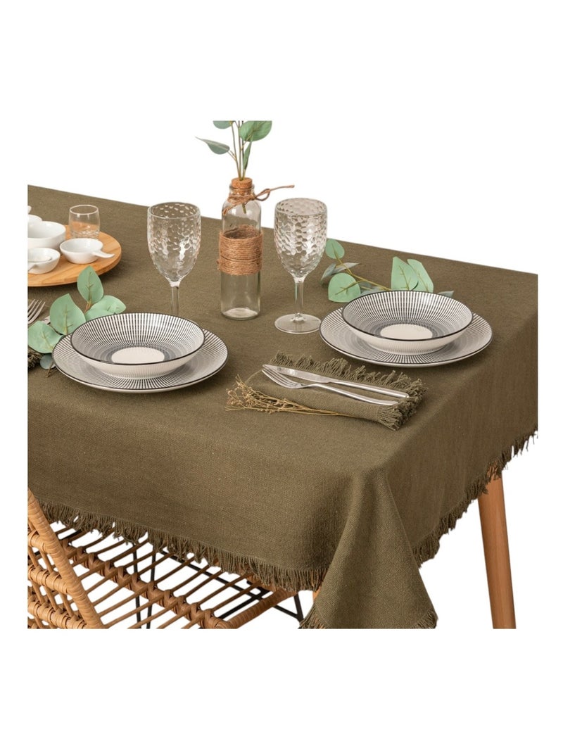 Nappe en coton a franges 150 x 250 cm kaki - Chic et élégante Kaki - Kiabi