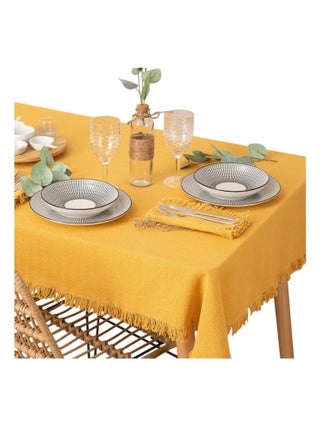 Nappe en coton a franges 150 x 250 cm ocre - Chic et élégante