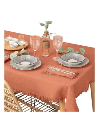 Nappe en coton a franges 150 x 250 cm terracotta - Chic et élégante