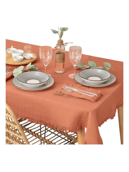 Nappe en coton a franges 150 x 250 cm terracotta - Chic et élégante - Kiabi