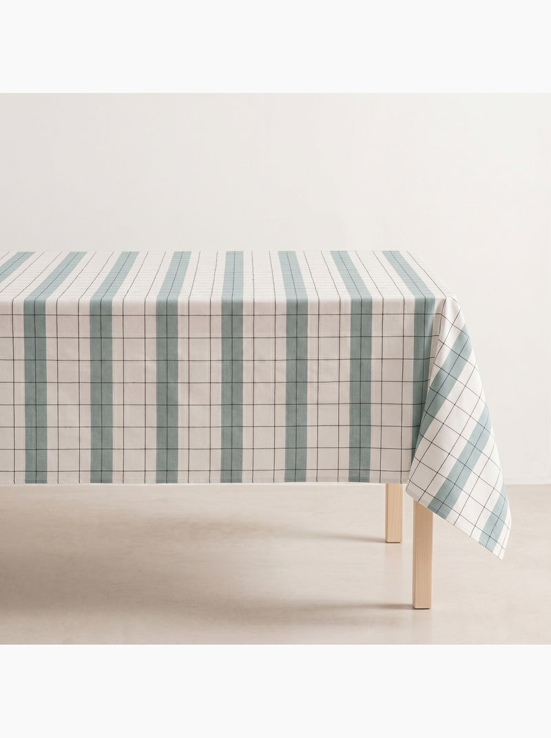 Nappe en coton à rayures avec carreaux en fil teint en relief - Gamusi. Bleu - Kiabi