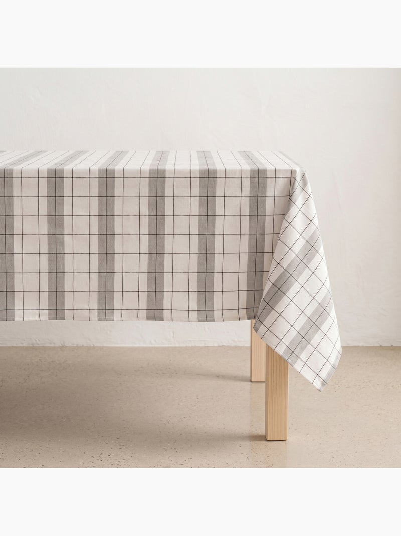 Nappe en coton à rayures avec carreaux en fil teint en relief - Gamusi. Gris - Kiabi