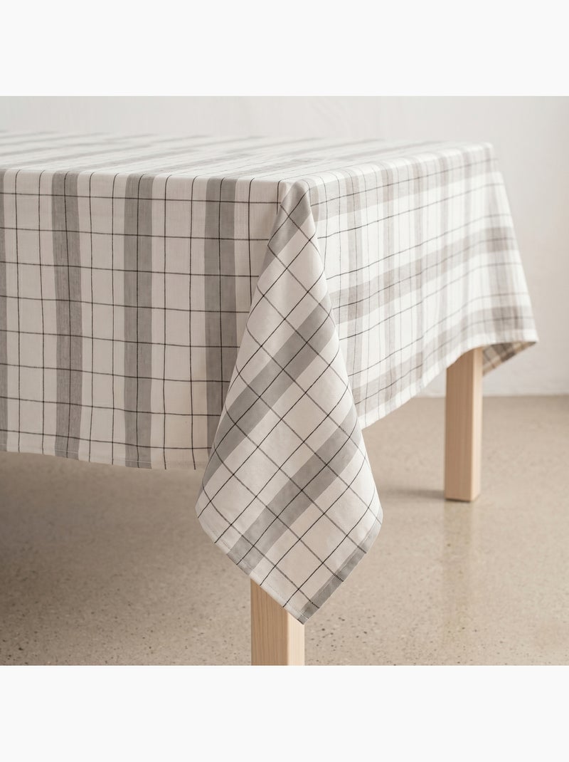 Nappe en coton à rayures avec carreaux en fil teint en relief - Gamusi. Gris - Kiabi