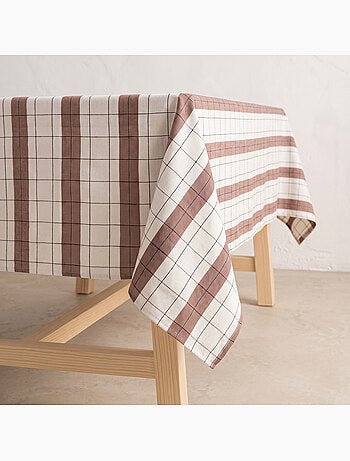 Nappe en coton à rayures avec carreaux en fil teint en relief - Gamusi.