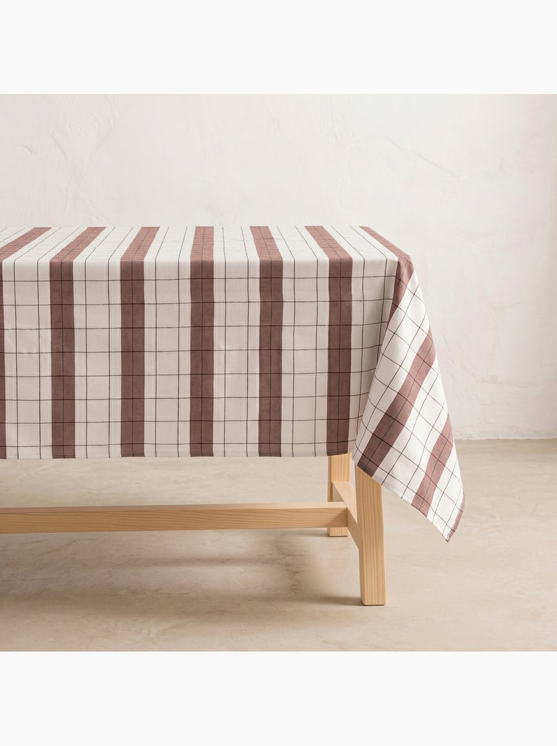Nappe en coton à rayures avec carreaux en fil teint en relief - Gamusi. Marron chocolat - Kiabi