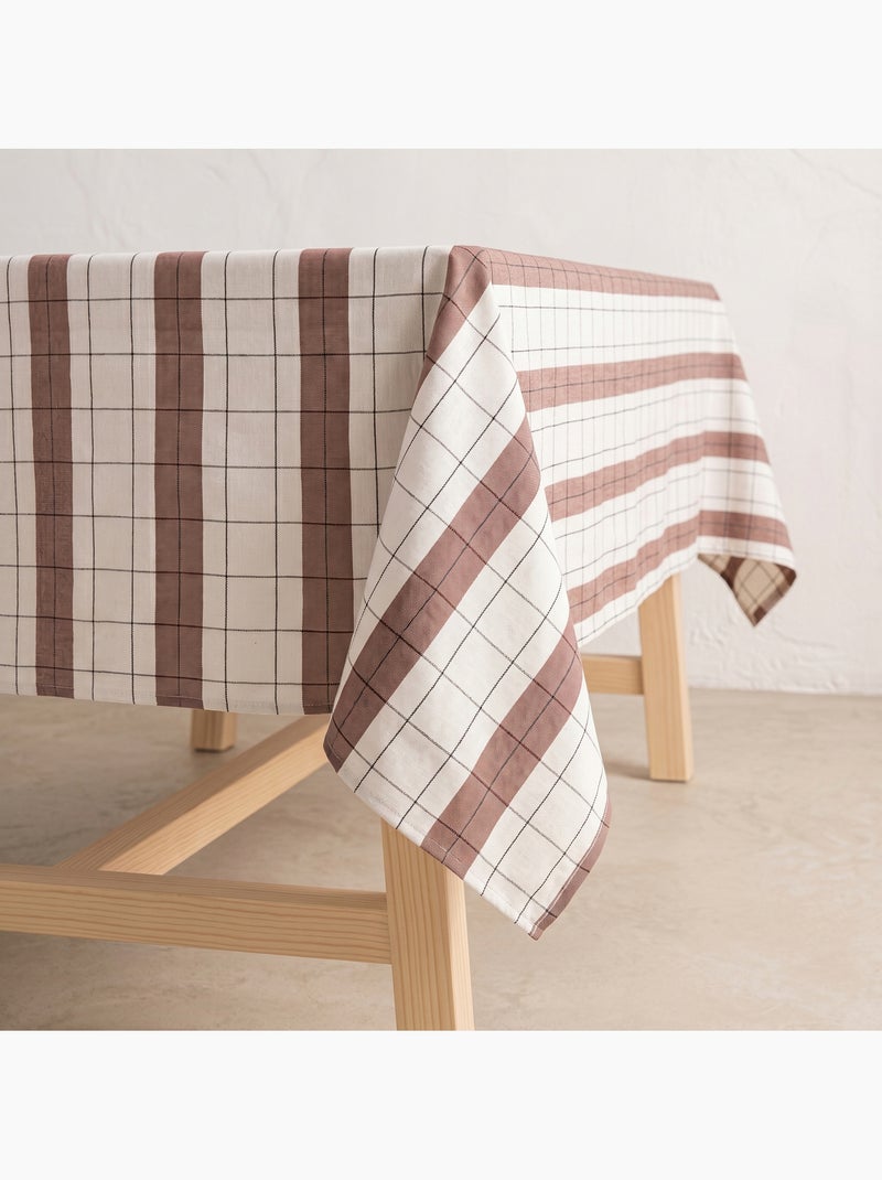 Nappe en coton à rayures avec carreaux en fil teint en relief - Gamusi. Marron chocolat - Kiabi