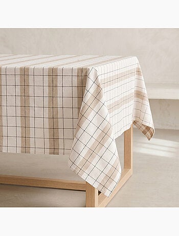 Nappe en coton à rayures avec carreaux en fil teint en relief - Gamusi.