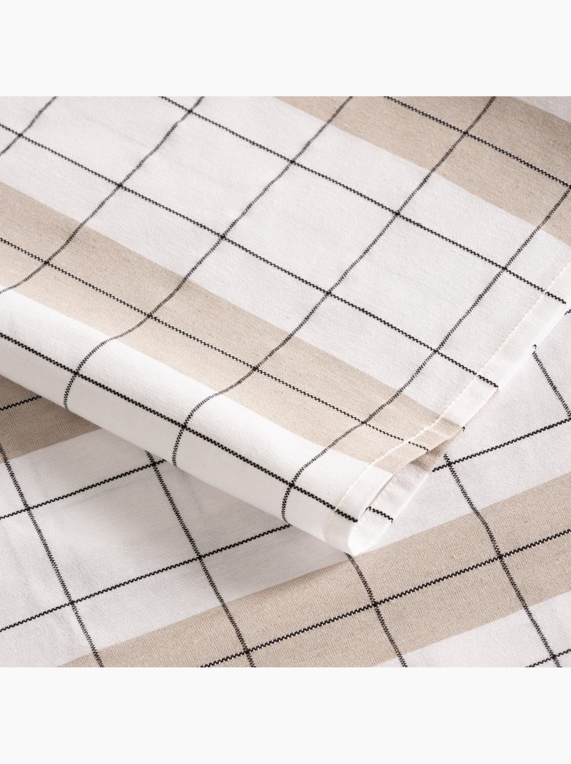 Nappe en coton à rayures avec carreaux en fil teint en relief - Gamusi. Ocre - Kiabi