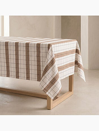 Nappe en coton à rayures avec carreaux en fil teint en relief - Gamusi.