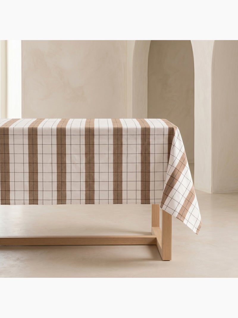 Nappe en coton à rayures avec carreaux en fil teint en relief - Gamusi. Taupe - Kiabi