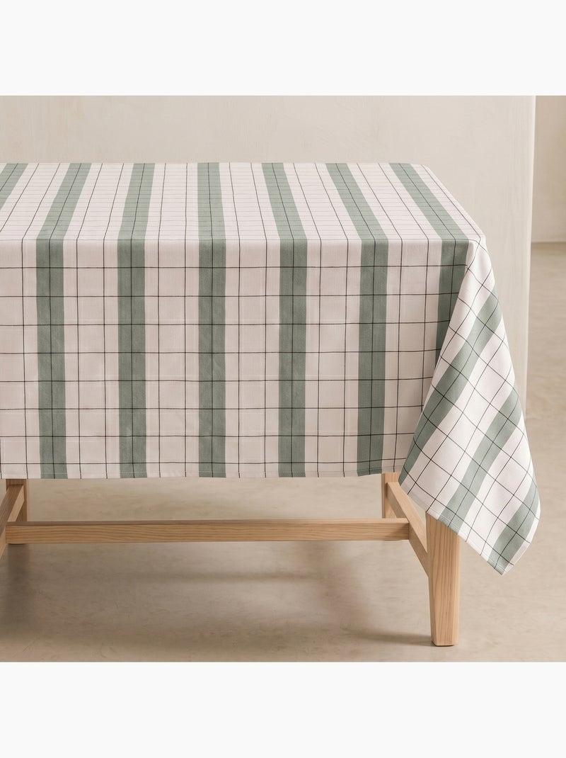 Nappe en coton à rayures avec carreaux en fil teint en relief - Gamusi. Vert d'eau - Kiabi