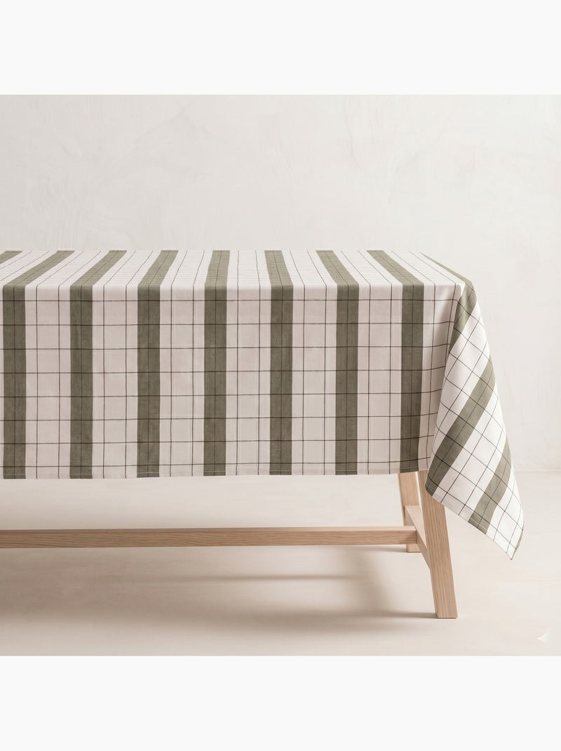 Nappe en coton à rayures avec carreaux en fil teint en relief - Gamusi. Vert - Kiabi