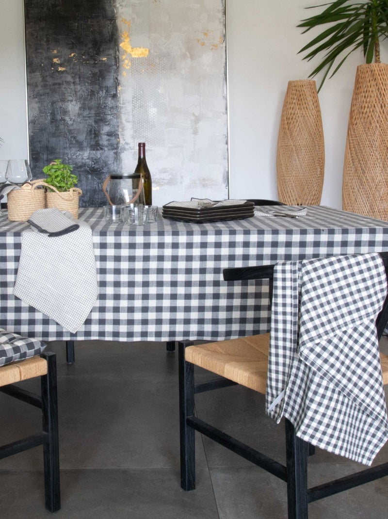 Nappe en coton vichy gris anthracite - Kiabi
