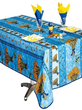 Nappe en tissu rectangulaire Bouquet de blé bleu - Promo Linge