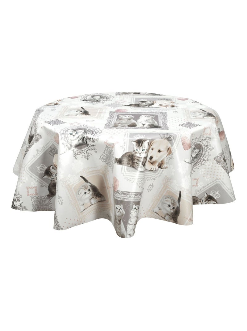 Nappe en toile cirée ronde motifs chatons MIMI - Diam. 150 cm Gris - Kiabi