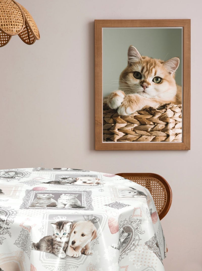 Nappe en toile cirée ronde motifs chatons MIMI - Diam. 150 cm Gris - Kiabi