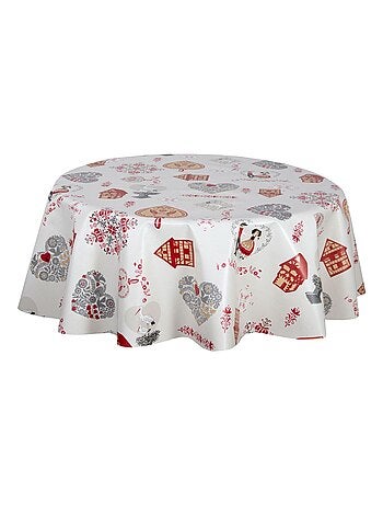 Nappe en toile cirée ronde motifs cœur ALSACE - Diam. 135 cm