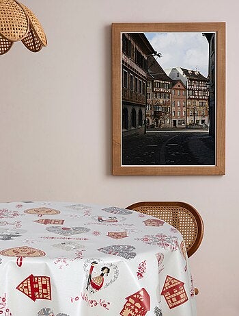 Nappe en toile cirée ronde motifs cœur ALSACE - Diam. 135 cm