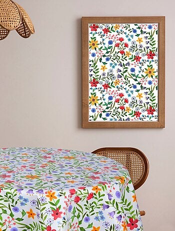 Nappe en toile cirée ronde motifs fleurs FLOWERS - Diam. 135 cm