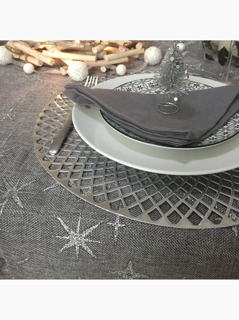 Nappe festive  -  - Effet canevas étoilé Gris - Kiabi