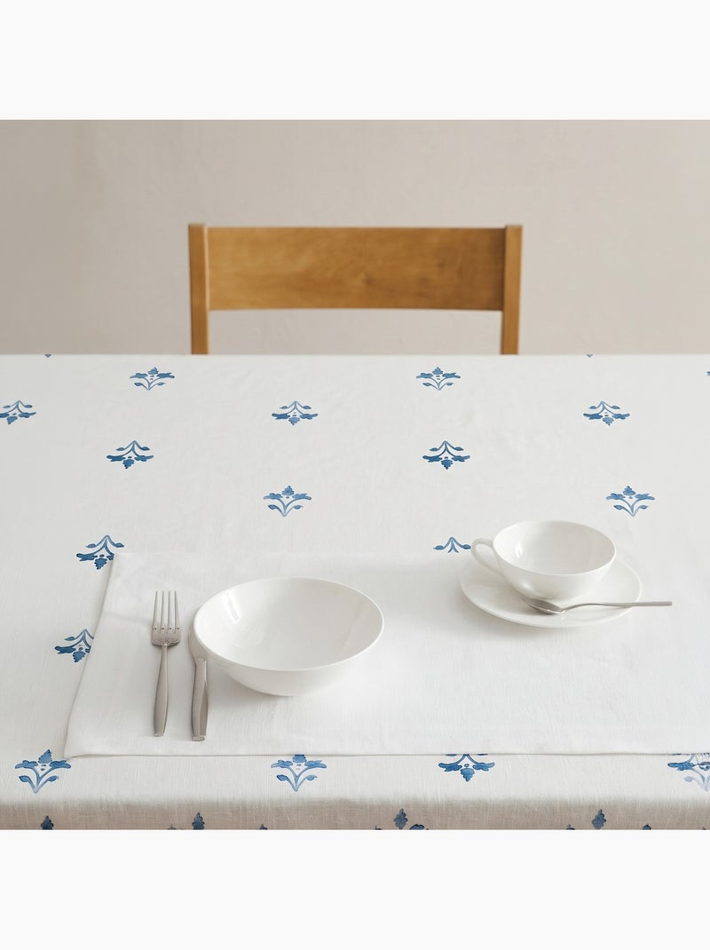 Nappe imprimée anti-taches style méditerranéen, motif floral - Gamusi Bleu - Kiabi