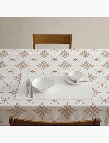 Nappe imprimée anti-taches style méditerranéen, motif géométrique floral - Gamusi