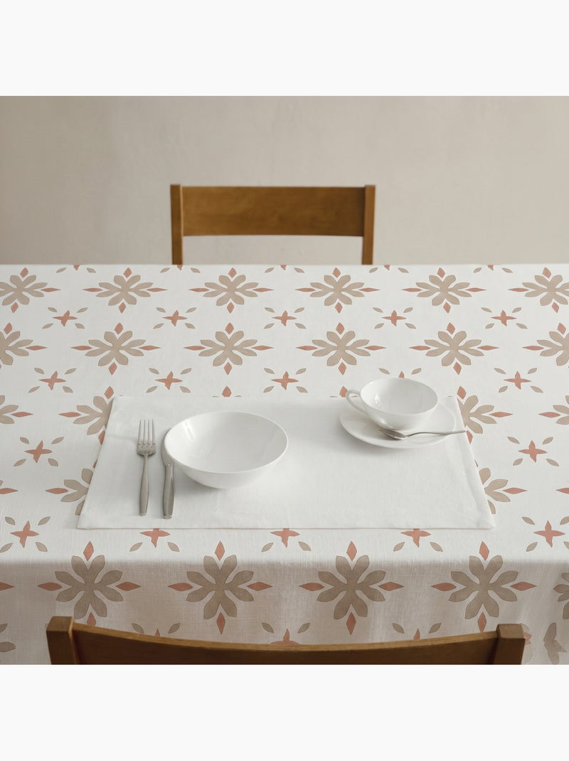 Nappe imprimée anti-taches style méditerranéen, motif géométrique floral - Gamusi Brique - Kiabi