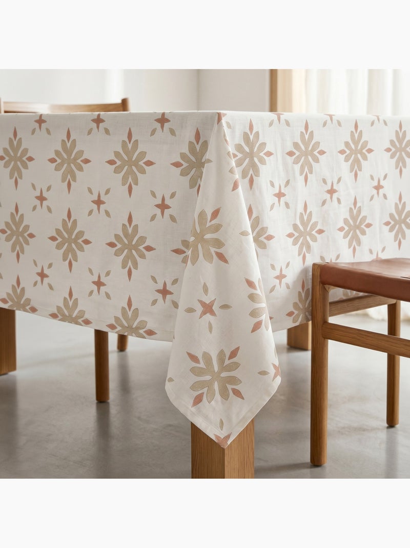 Nappe imprimée anti-taches style méditerranéen, motif géométrique floral - Gamusi Brique - Kiabi