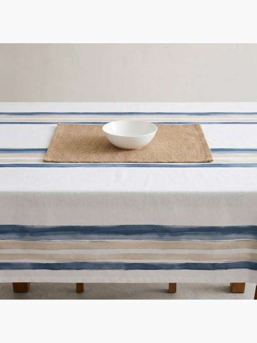 Nappe imprimée anti-taches style méditerranéen, rayures horizontales - Gamusi - Kiabi Nappe imprimée anti-taches style méditerranéen, rayures horizontales - Gamusi - Kiabi
