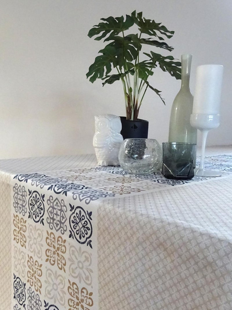 Nappe imprimée CARO Rectangulaire Beige - Kiabi