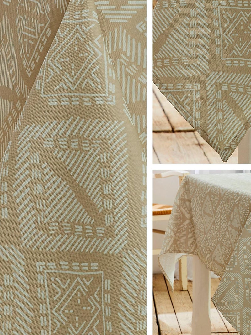 Nappe imprimée polyester BOHO Carré Beige grès - Kiabi