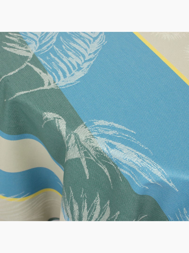 Nappe Jacquard coton PALMIER + enduction acrylique Ovale Bleu lagon - Kiabi