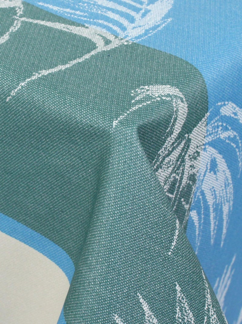 Nappe Jacquard coton PALMIER + enduction acrylique Rectangulaire Bleu lagon - Kiabi