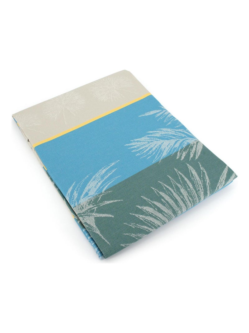 Nappe Jacquard coton PALMIER + enduction acrylique Rond Bleu lagon - Kiabi